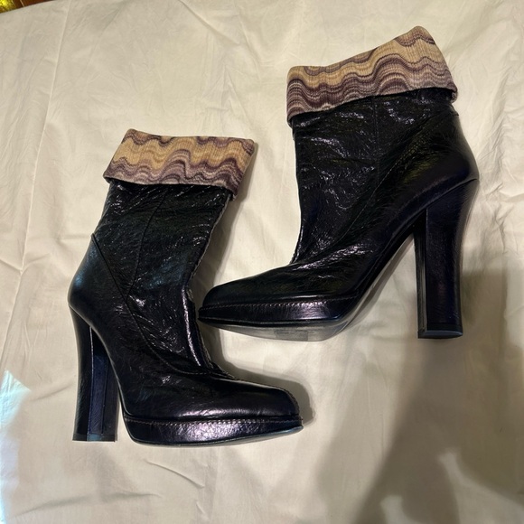 Missoni Fold-Over High Heeled Metallic Purple Leather Boots - Picture 1 of 16